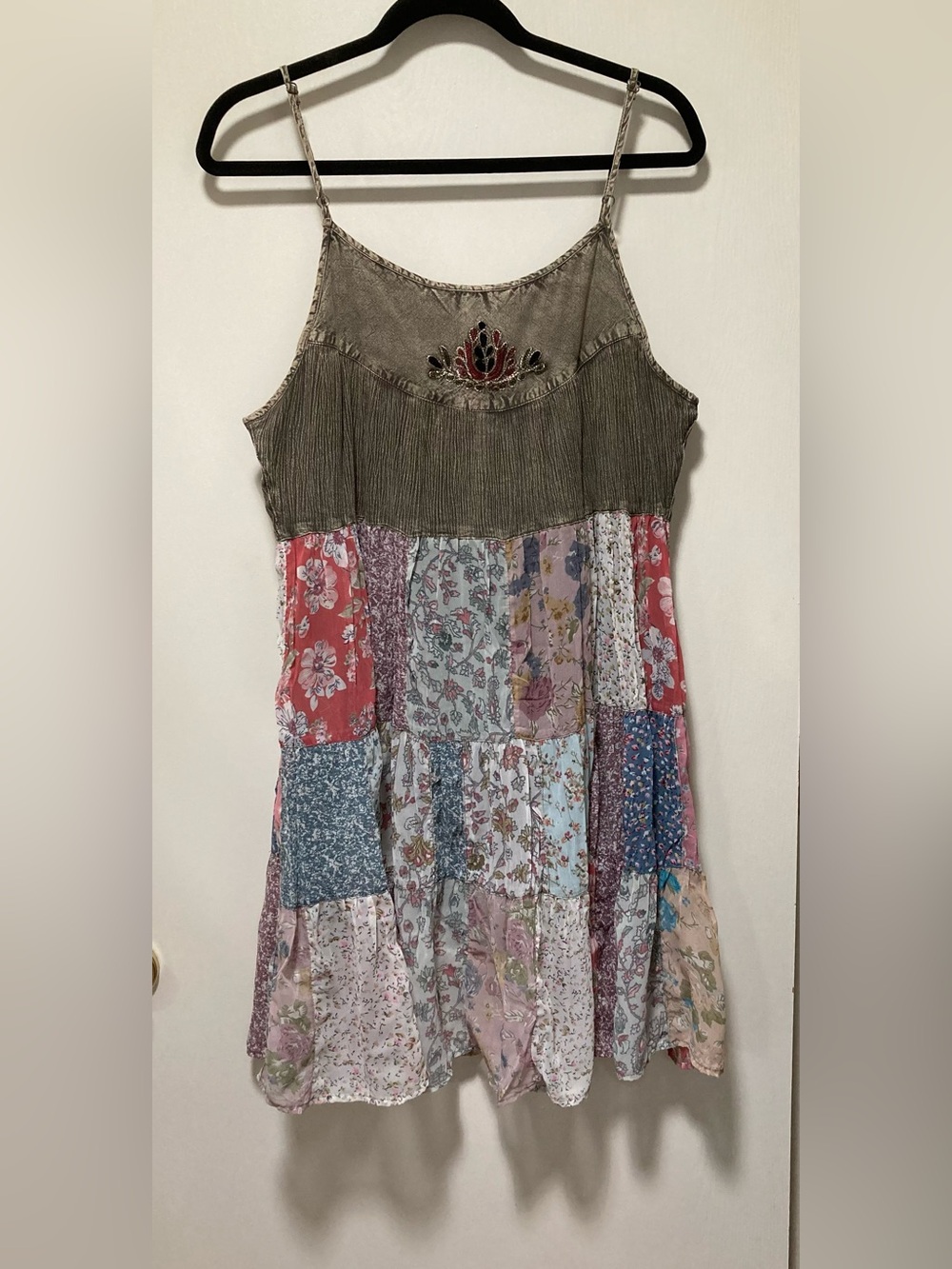 Young Threads Boho Patchwork Sleeveless Dress - Olive & Multicolor - Picture 5 of 6